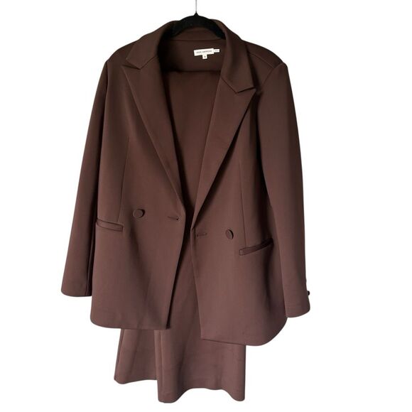 Good American Brown Double Breasted Scuba Suit Blazer and Slacks Size 3 (L) - Picture 2 of 14